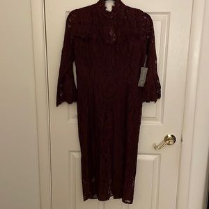 NY&C Burgundy Lace Dress Eva Mendes Sz8